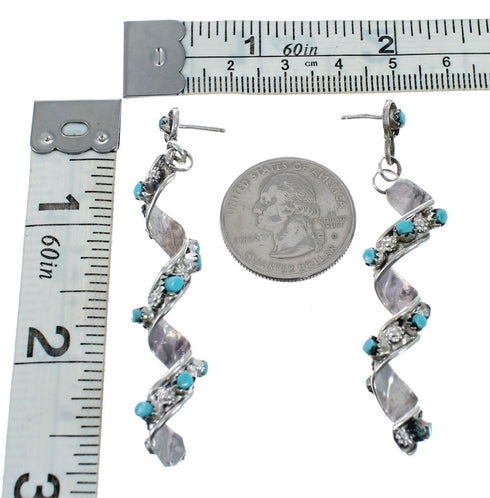 Turquoise Zuni Sterling Silver Post Dangle Earrings JX126817